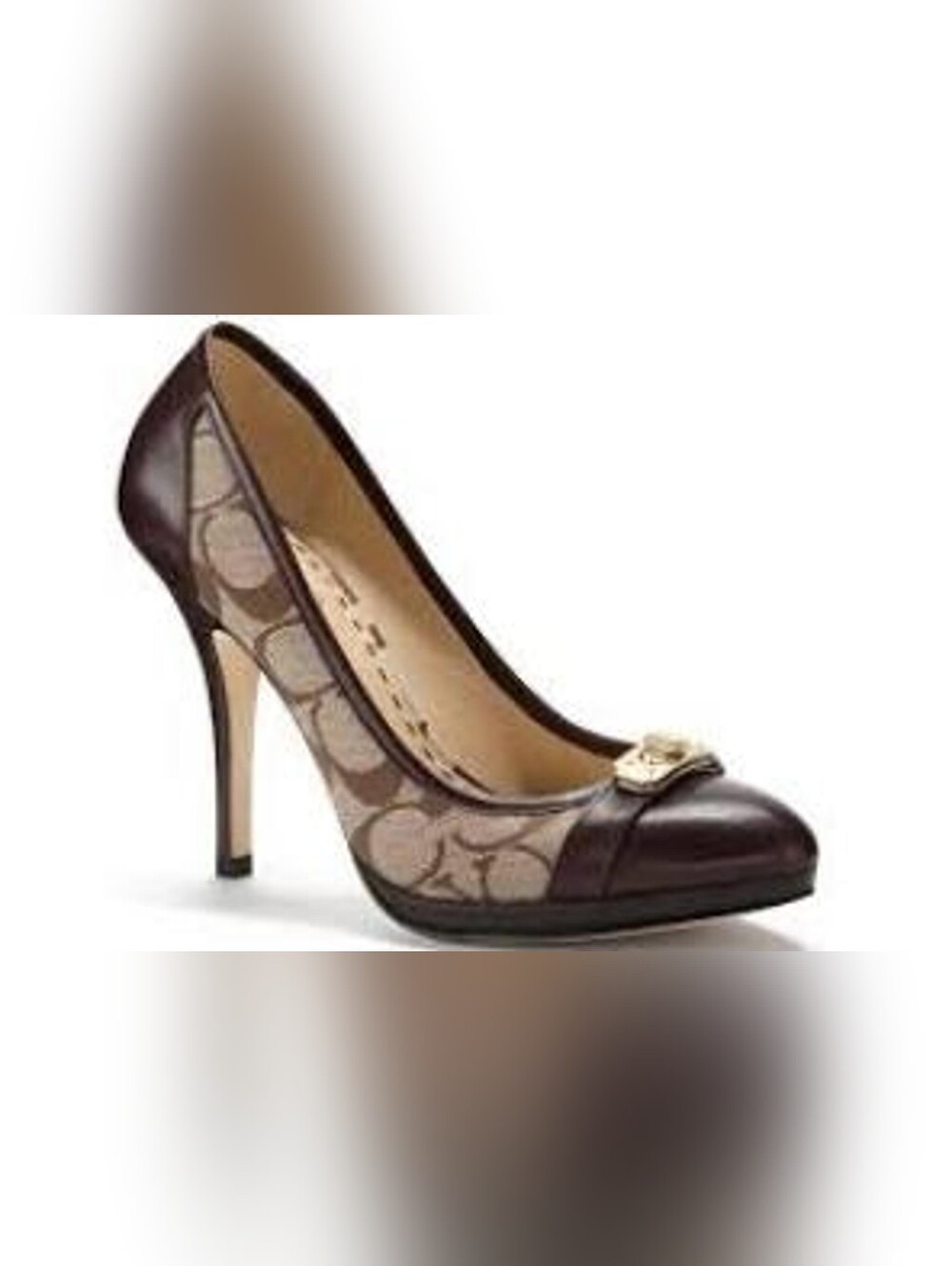 Coach Brown Signature Canvas & Leather High Heel Pump with Gold Accent